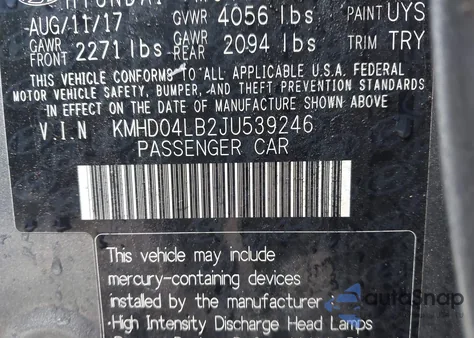 2018 Hyundai Elantra Sport z USA, uszkodzony, nr VIN KMHD04LB2JU539246